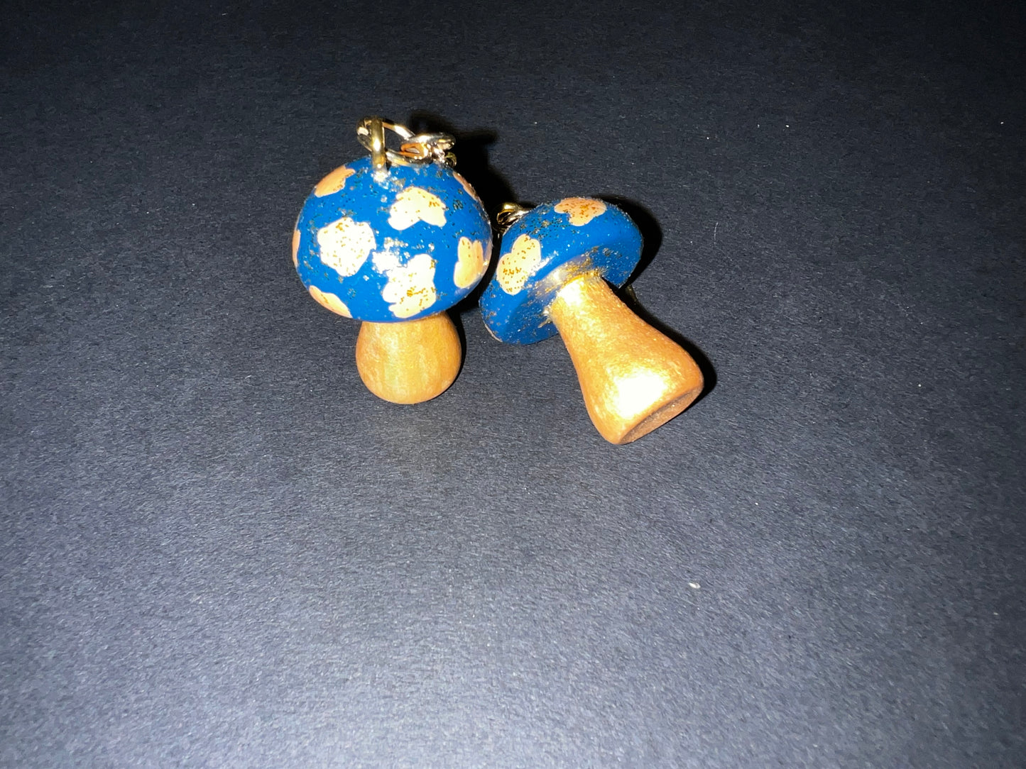 Mushroom Earrings - Gold & Blue