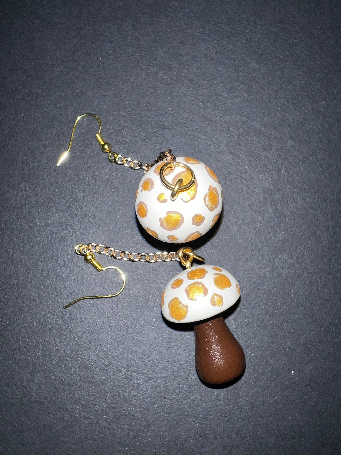 Mushroom Earrings - Gold & Brown