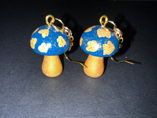 Mushroom Earrings - Gold & Blue