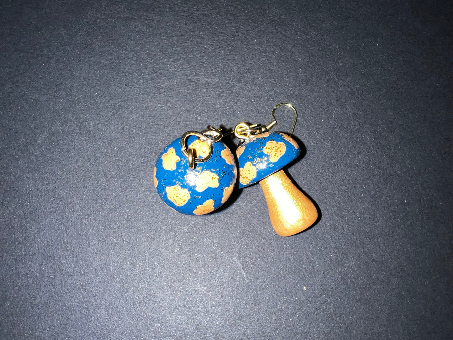 Mushroom Earrings - Gold & Blue