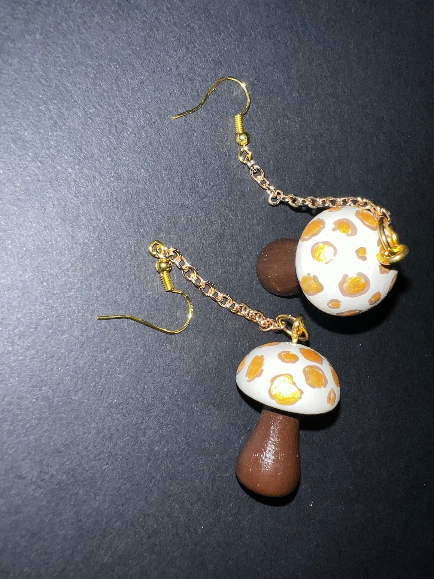 Mushroom Earrings - Gold & Brown