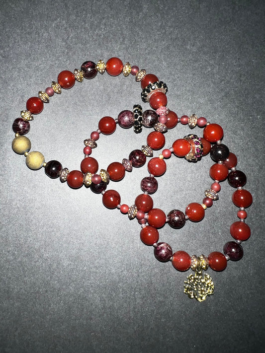 Carnelian & Gold Bracelet w/ Ring Set