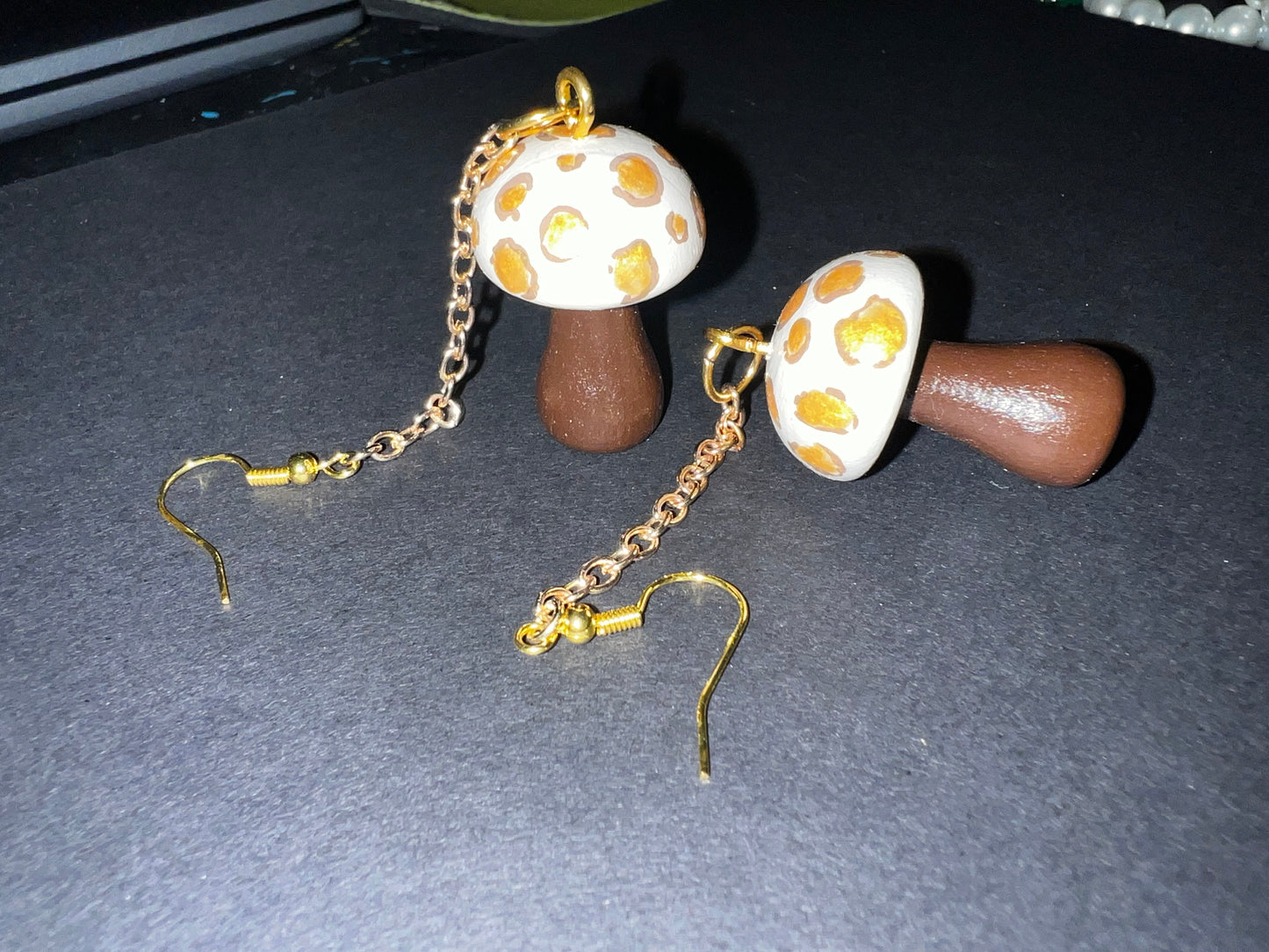 Mushroom Earrings - Gold & Brown