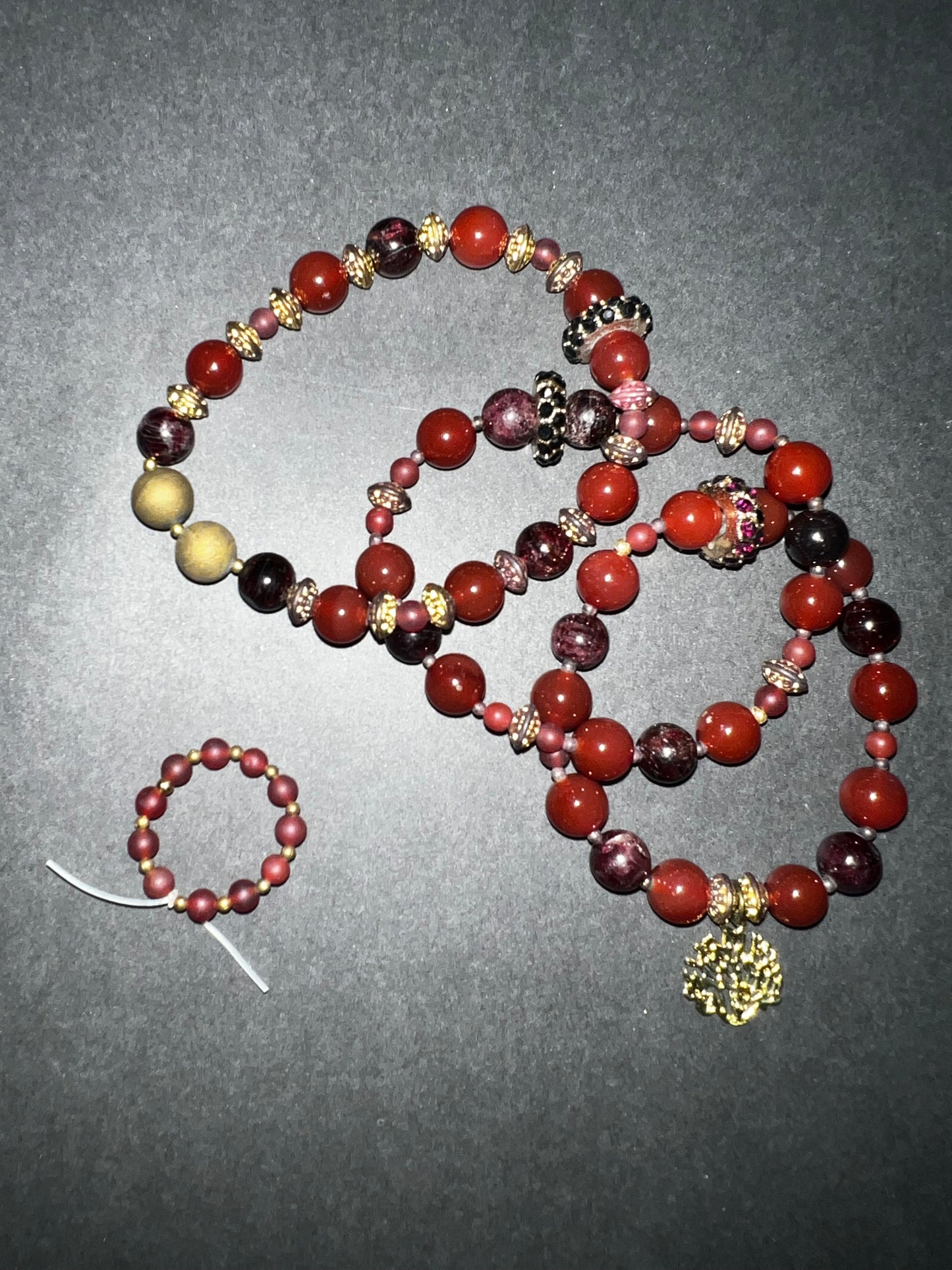 Carnelian & Gold Bracelet w/ Ring Set