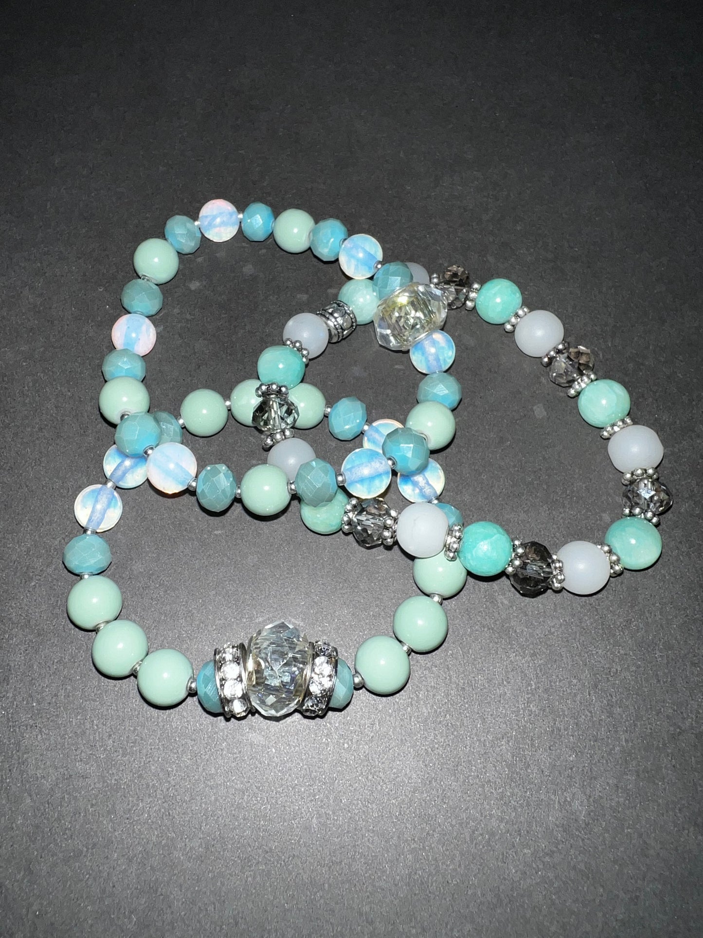 Aquas & Silver Bracelet Set
