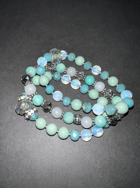 Aquas & Silver Bracelet Set