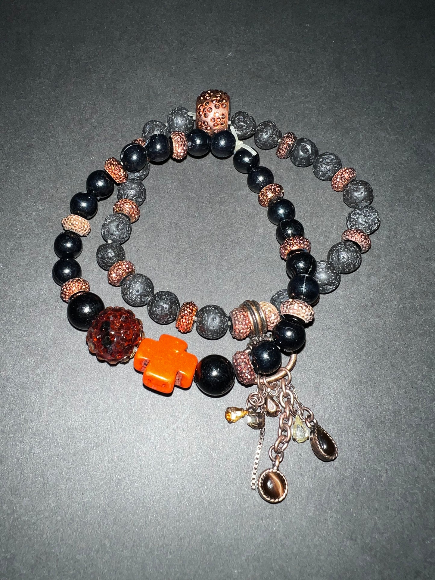 Orange & Black Cross Bracelet Set