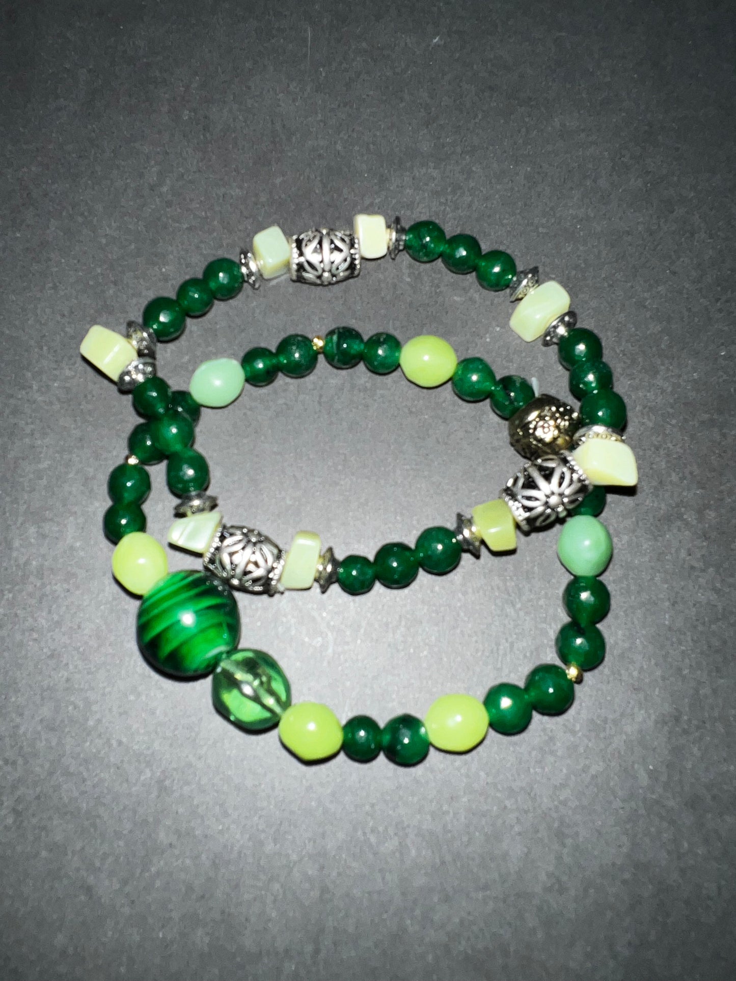 Silver & Gold Jade Bracelet Set