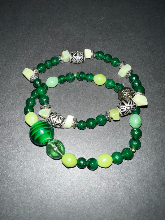 Silver & Gold Jade Bracelet Set