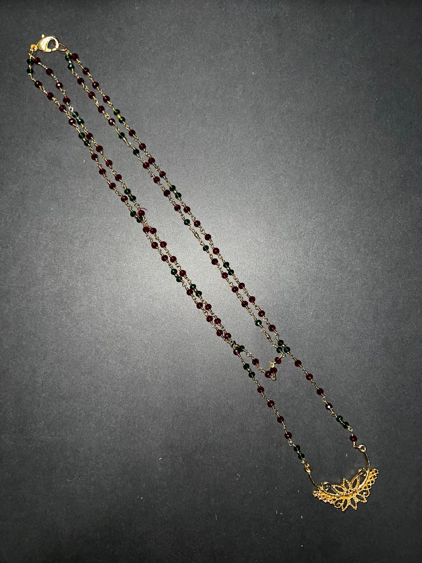 Prayer Bead Necklace - Green Jade / Red Garnet