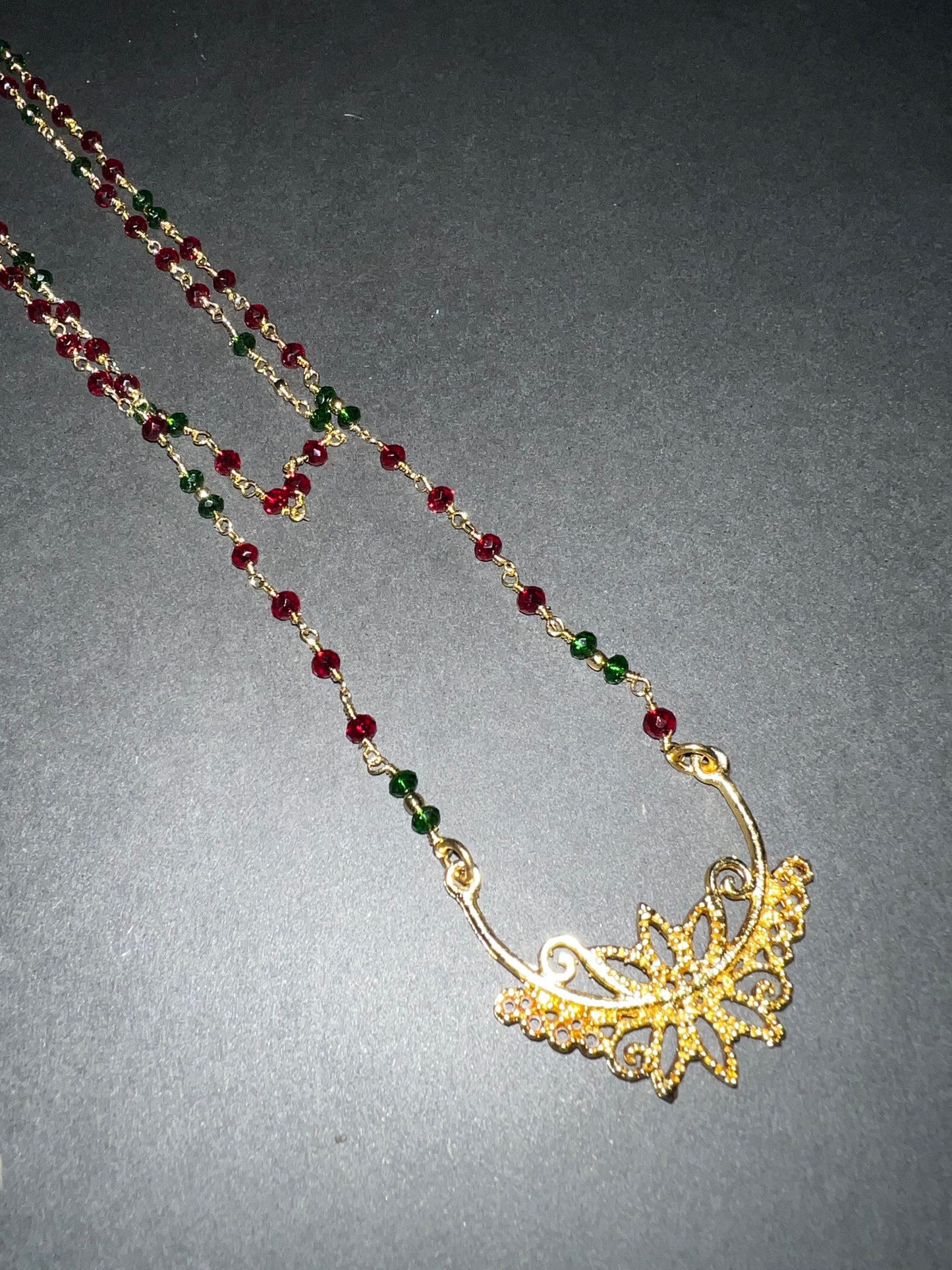 Prayer Bead Necklace - Green Jade / Red Garnet