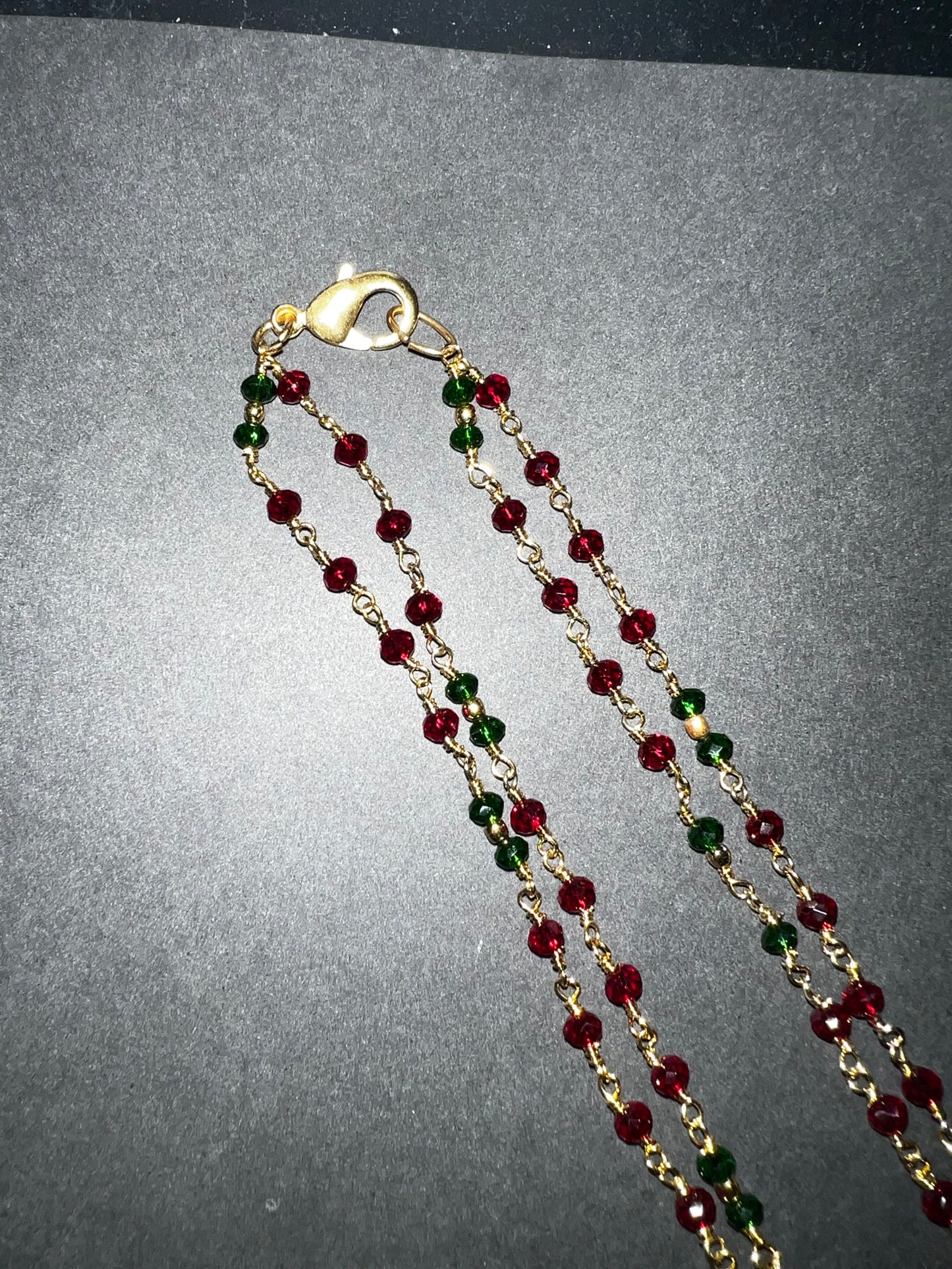 Prayer Bead Necklace - Green Jade / Red Garnet